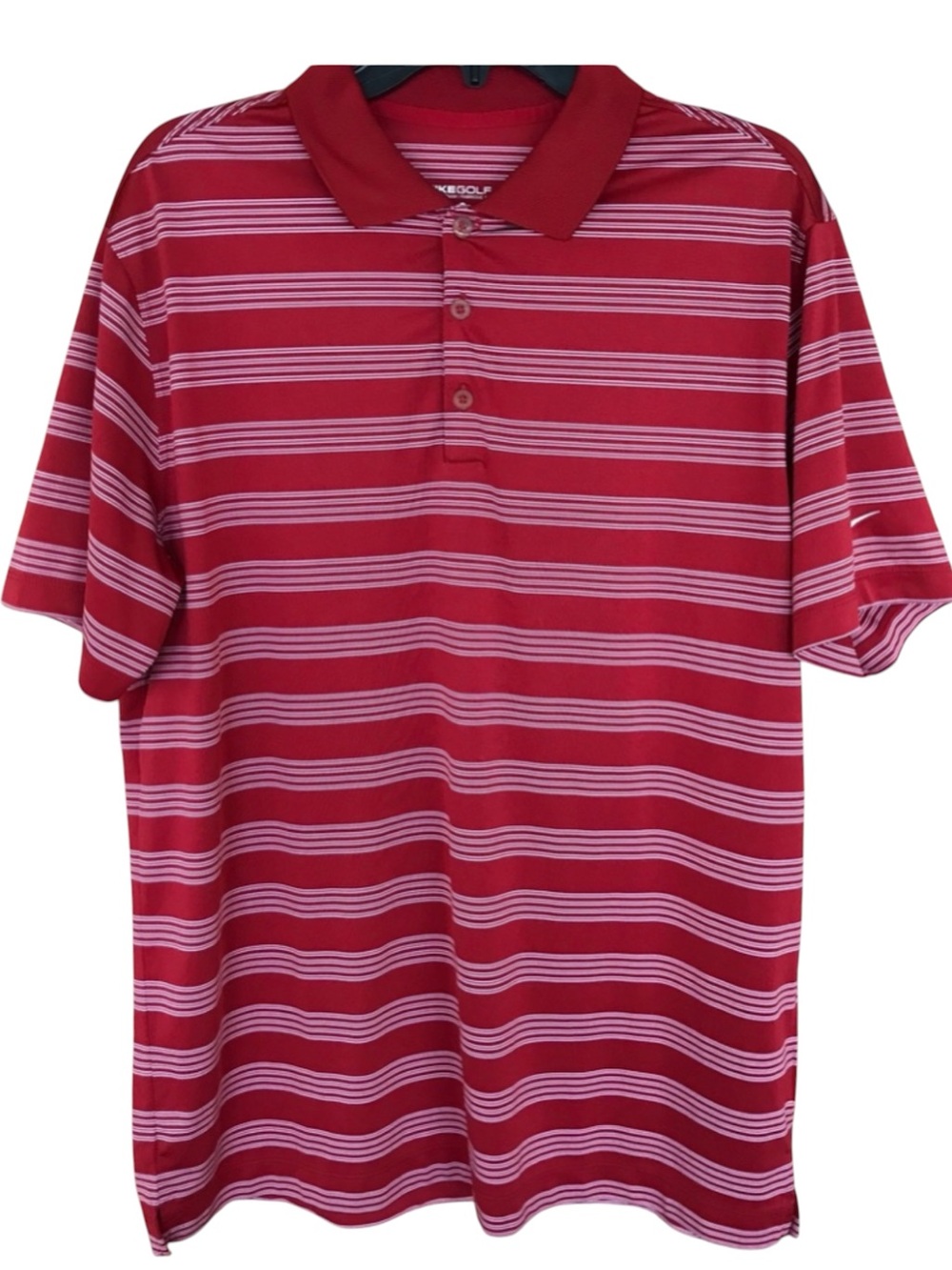 Nike Golf Dri-FIT Tour Performance Red White Striped Polo Shirt Large